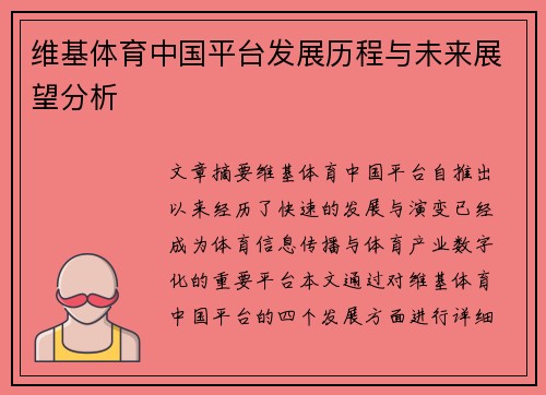 维基体育中国平台发展历程与未来展望分析
